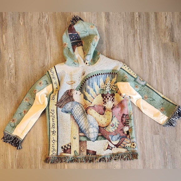 NEW 😍 HANDMADE Cottagecore Oversized Blanket Hoodie Sweatshirt Vintage Upcycled - Picture 2 of 13